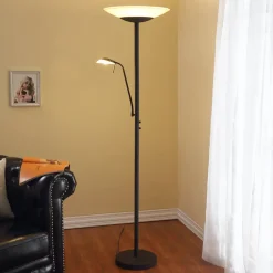 Lindby LED-gulvlampe Ragna, læselampe, sort, dæmpbar