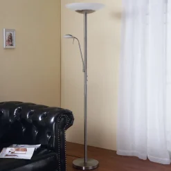 Lindby LED-gulvlampe Ragna, læselampe, nikkel, dæmpbar