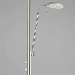 Lindby LED-gulvlampe Ragna, læselampe, nikkel, dæmpbar