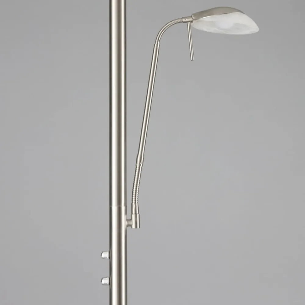 Lindby LED-gulvlampe Ragna, læselampe, nikkel, dæmpbar