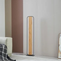 LED-gulvlampe Romilda, grå, træ, højde 122 cm^Lindby Clearance