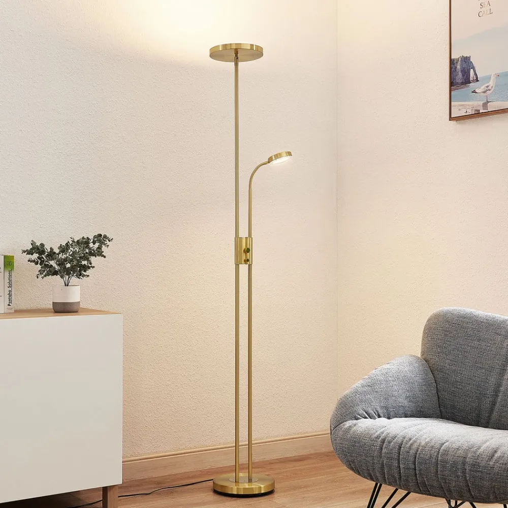 Lindby Gulvlamper|Gulvlamper>LED-gulvlampe Seppa, rund, messing, metal, 180 cm