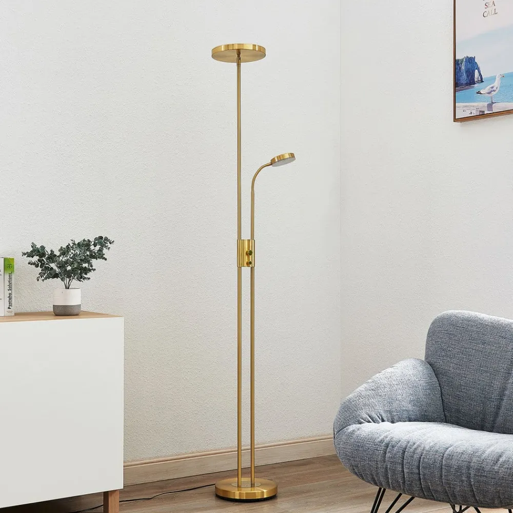 Lindby Gulvlamper|Gulvlamper>LED-gulvlampe Seppa, rund, messing, metal, 180 cm