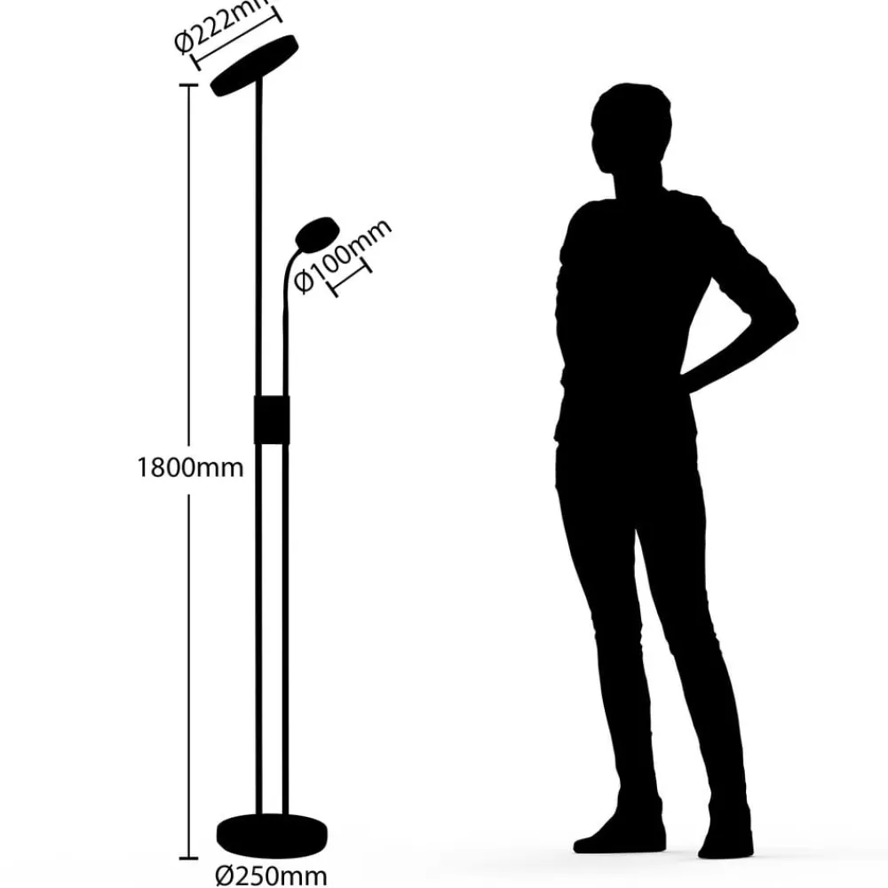 Lindby Gulvlamper|Gulvlamper>LED-gulvlampe Seppa, rund, messing, metal, 180 cm