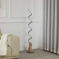 LED-gulvlampe Spiraali, grå, træ, højde 133 cm^Lindby Hot