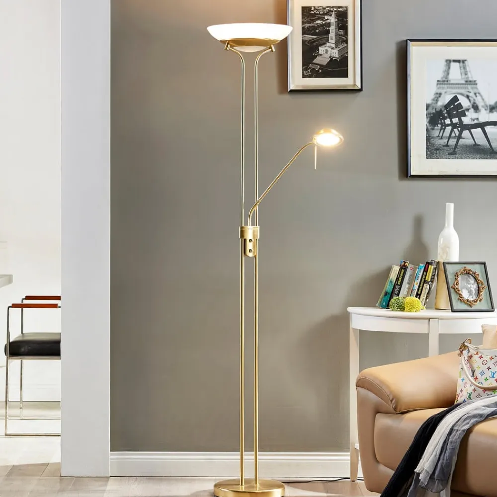 Lindby Gulvlamper|Gulvlamper>LED-gulvlampe Yveta, messing, metal, dæmpbar, 183 cm