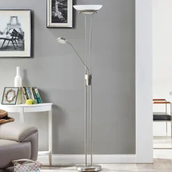 Lindby Pendellamper|Gulvlamper>LED-gulvlampe Yveta, nikkelfarvet, metal, dæmpbar
