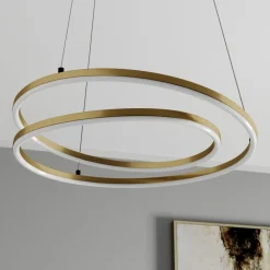 Lindby LED-hængelampe Davian, messingfarvet, 49 cm, dæmpbar