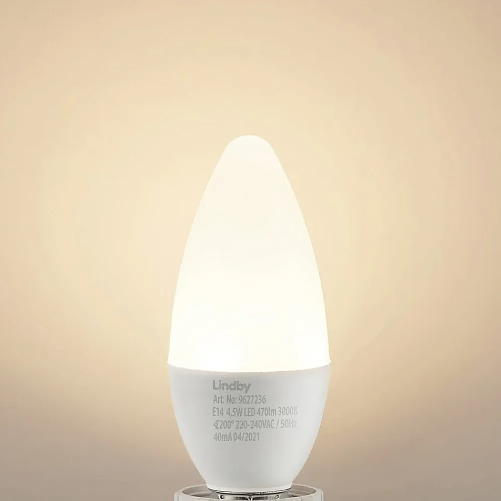 Lindby Led Pærer>LED-kertepære, E14, C35, 4,5W, opal, 3000K, sæt med 2 stk