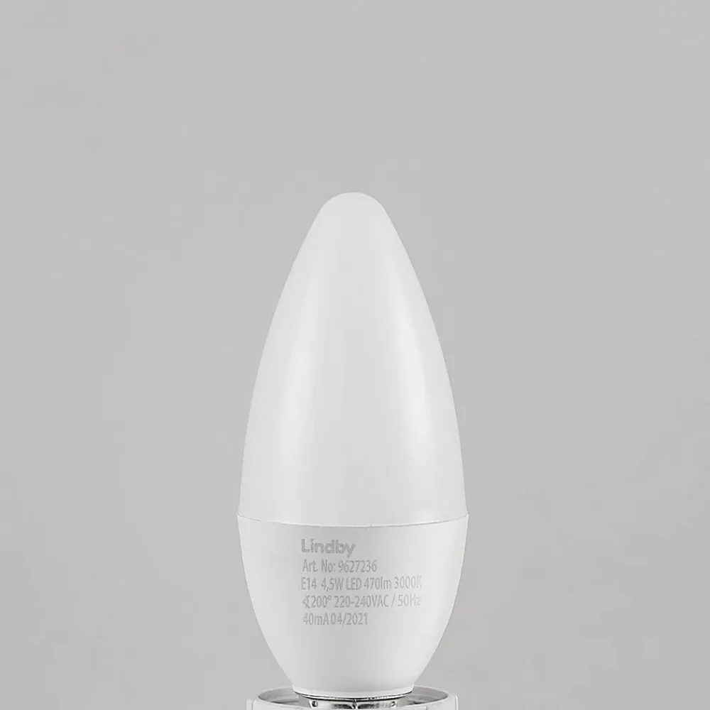 Lindby Led Pærer>LED-kertepære, E14, C35, 4,5W, opal, 3000K, sæt med 2 stk