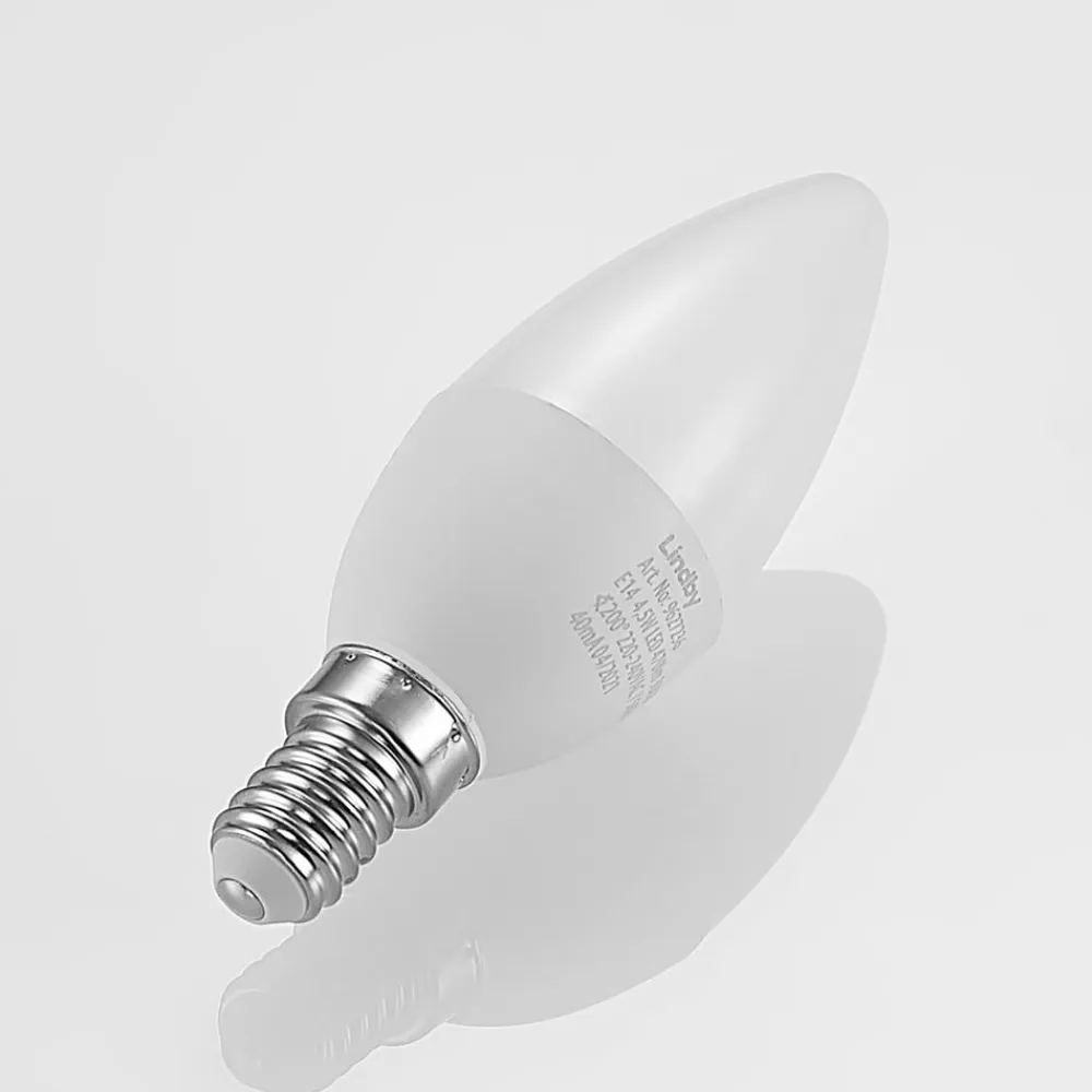 Lindby Led Pærer>LED-kertepære, E14, C35, 4,5W, opal, 3000K, sæt med 2 stk