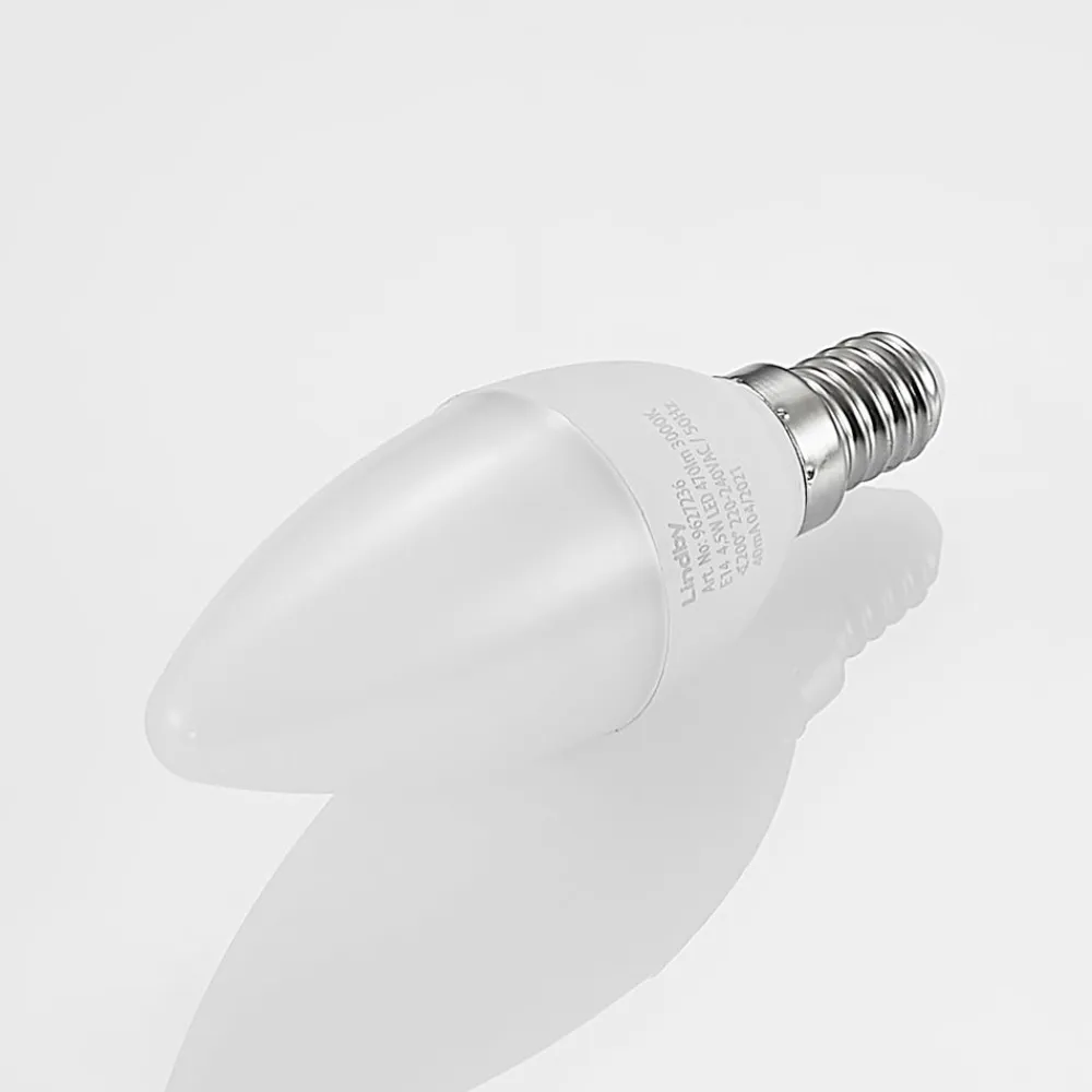 Lindby Led Pærer>LED-kertepære, E14, C35, 4,5W, opal, 3000K, sæt med 2 stk