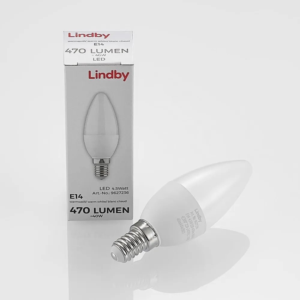 Lindby Led Pærer>LED-kertepære, E14, C35, 4,5W, opal, 3000K, sæt med 2 stk