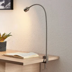 Lindby LED-klemmelampe Hanilo, højde 80 cm, nikkel, metal