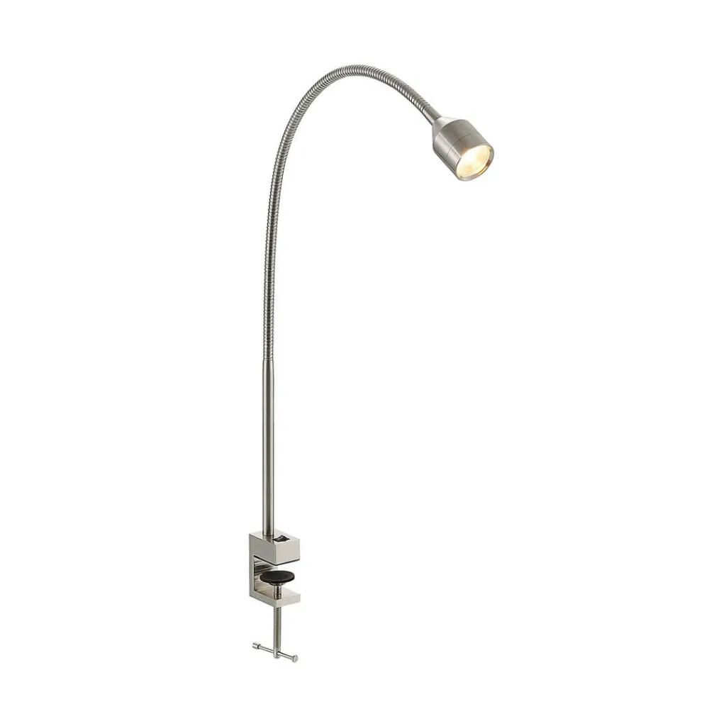 Lindby LED-klemmelampe Hanilo, højde 80 cm, nikkel, metal