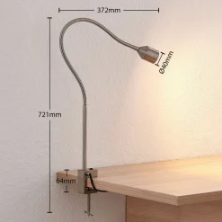 Lindby LED-klemmelampe Hanilo, højde 80 cm, nikkel, metal