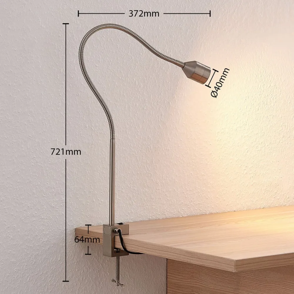 Lindby LED-klemmelampe Hanilo, højde 80 cm, nikkel, metal