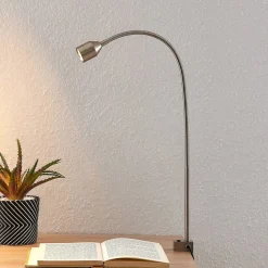 Lindby LED-klemmelampe Hanilo, højde 80 cm, nikkel, metal
