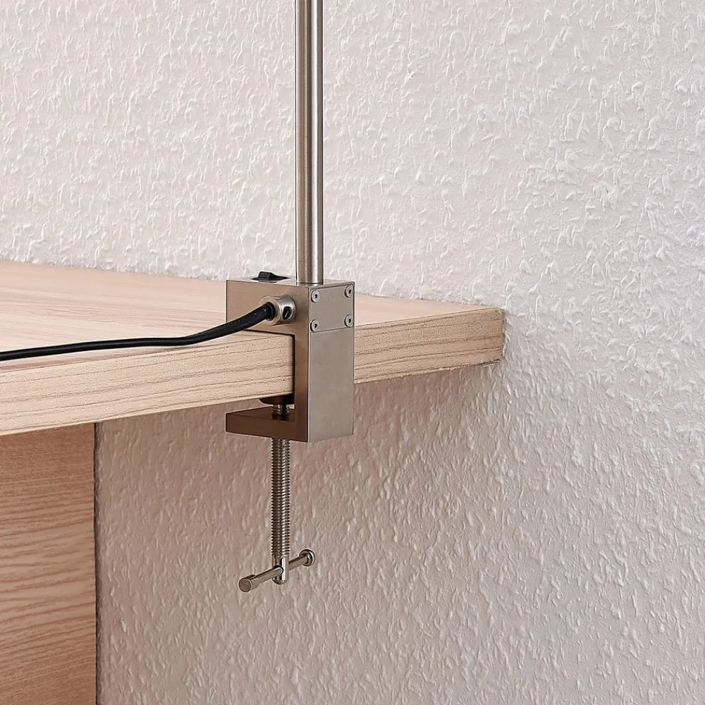Lindby LED-klemmelampe Hanilo, højde 80 cm, nikkel, metal