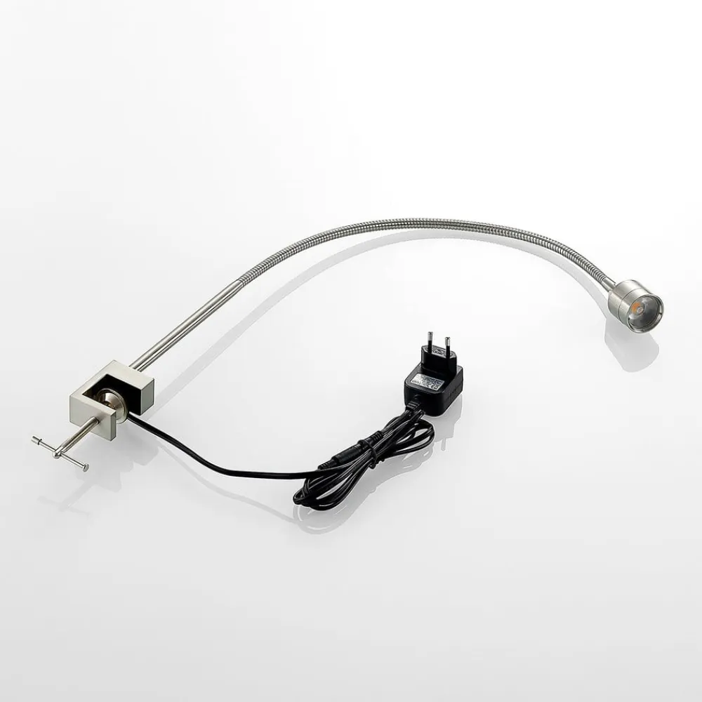 Lindby LED-klemmelampe Hanilo, højde 80 cm, nikkel, metal