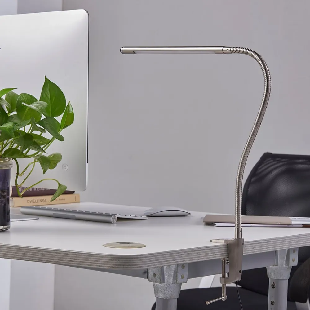 Lindby LED-klemmelampe Lionard, 53 cm, mat nikkel, metal