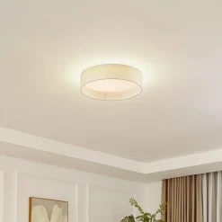 LED-loftlampe Eilif, stof, hvid, Ø 40 cm, CCT^Lindby