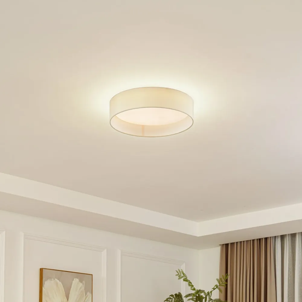 LED-loftlampe Eilif, stof, hvid, Ø 40 cm, CCT^Lindby