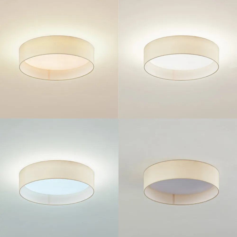 LED-loftlampe Eilif, stof, hvid, Ø 40 cm, CCT^Lindby