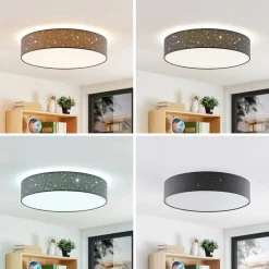 LED-loftlampe Ellamina, Ø 60 cm, antracit, tekstil^Lindby Sale