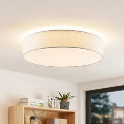 LED-loftlampe Ellamina, Ø 60 cm, hvid, tekstil^Lindby Outlet