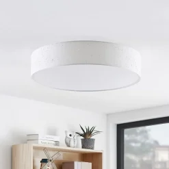 LED-loftlampe Ellamina, Ø 60 cm, hvid, tekstil^Lindby Outlet