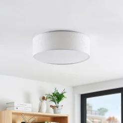 Lindby LED-loftlampe Ellamina, 40 cm, hvid, tekstil