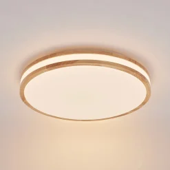 Lindby LED-loftlampe Emiva, 50 cm, CCT, fjernbetjening, træ