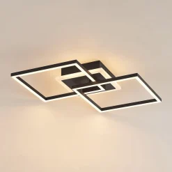 Lindby LED-loftlampe Fjardo, kantet, sort, CCT, fjernbetjening