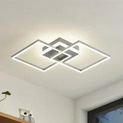 LED-loftlampe Fjardo, kantet, sølv, CCT, fjernbetjening^Lindby Clearance