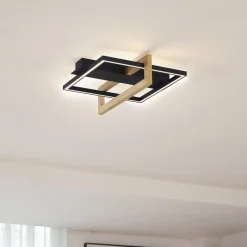 Lindby LED-loftlampe Holamu, 46 cm, sort, træ, metal