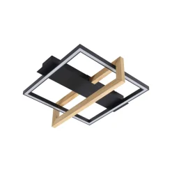 Lindby LED-loftlampe Holamu, 46 cm, sort, træ, metal