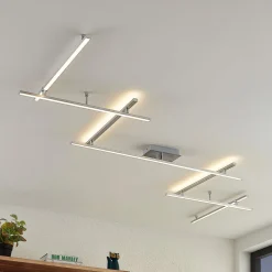 LED-loftlampe Kerem, 345 cm, nikkelfarvet, metal^Lindby Best