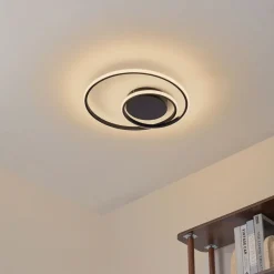 LED-loftlampe Kyron, sort, aluminium, dæmpbar, Ø45cm^Lindby Discount