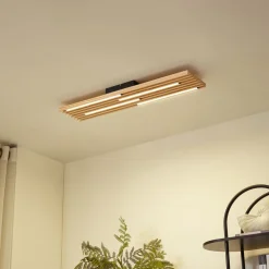 Lindby Loftlamper|Pendellamper>LED-loftlampe Madero, fyrretræ, 90 cm x 20 cm