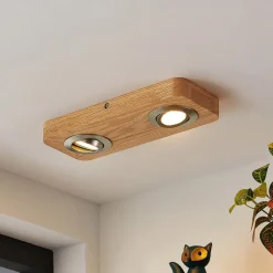 Lindby LED-loftlampe Mikari, 30 cm, træ, drejelig