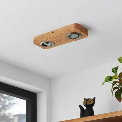 Lindby LED-loftlampe Mikari, 30 cm, træ, drejelig