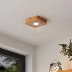 LED-loftlampe Mikari, 14 cm, træ, drejelig^Lindby Discount