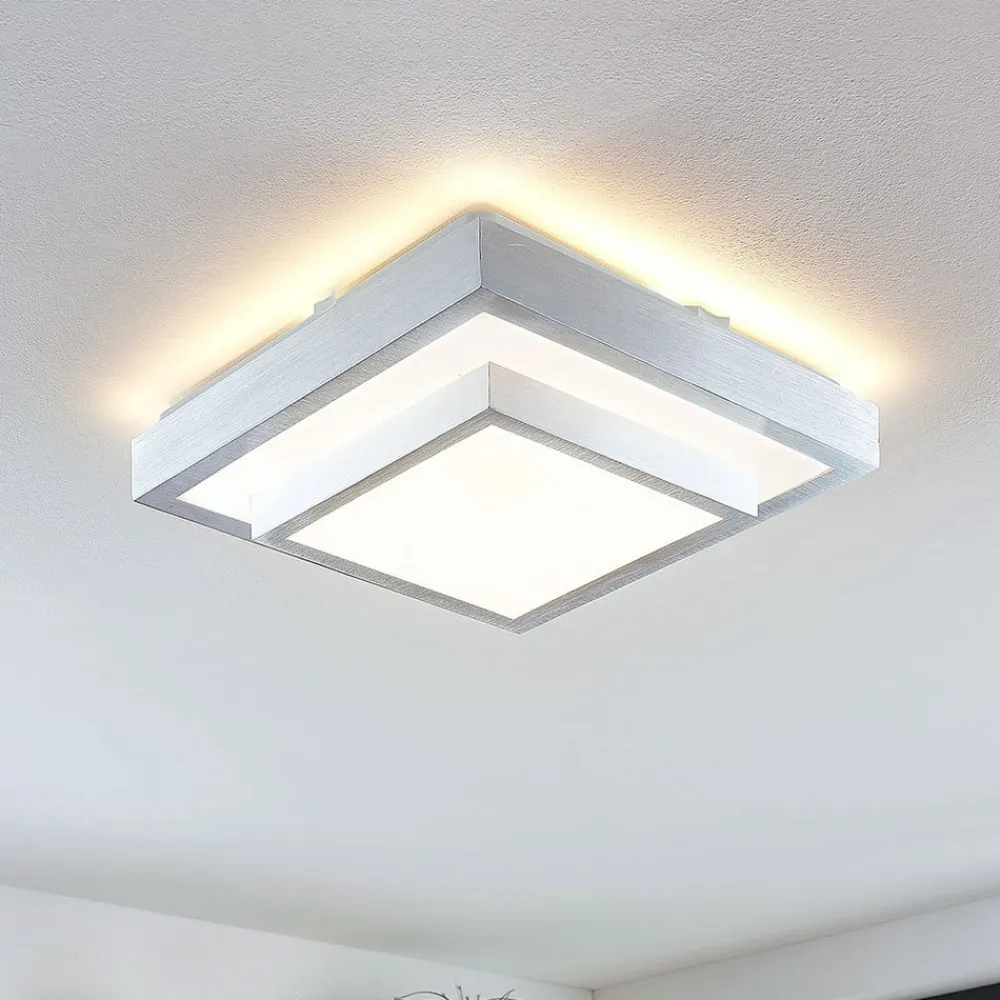 LED-loftlampe Mirco, 32 cm, kantet, aluminium^Lindby Sale