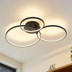 Lindby LED-loftlampe Rayk, sort, metal, 77 cm, dæmpbar