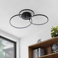 Lindby LED-loftlampe Rayk, sort, metal, 77 cm, dæmpbar