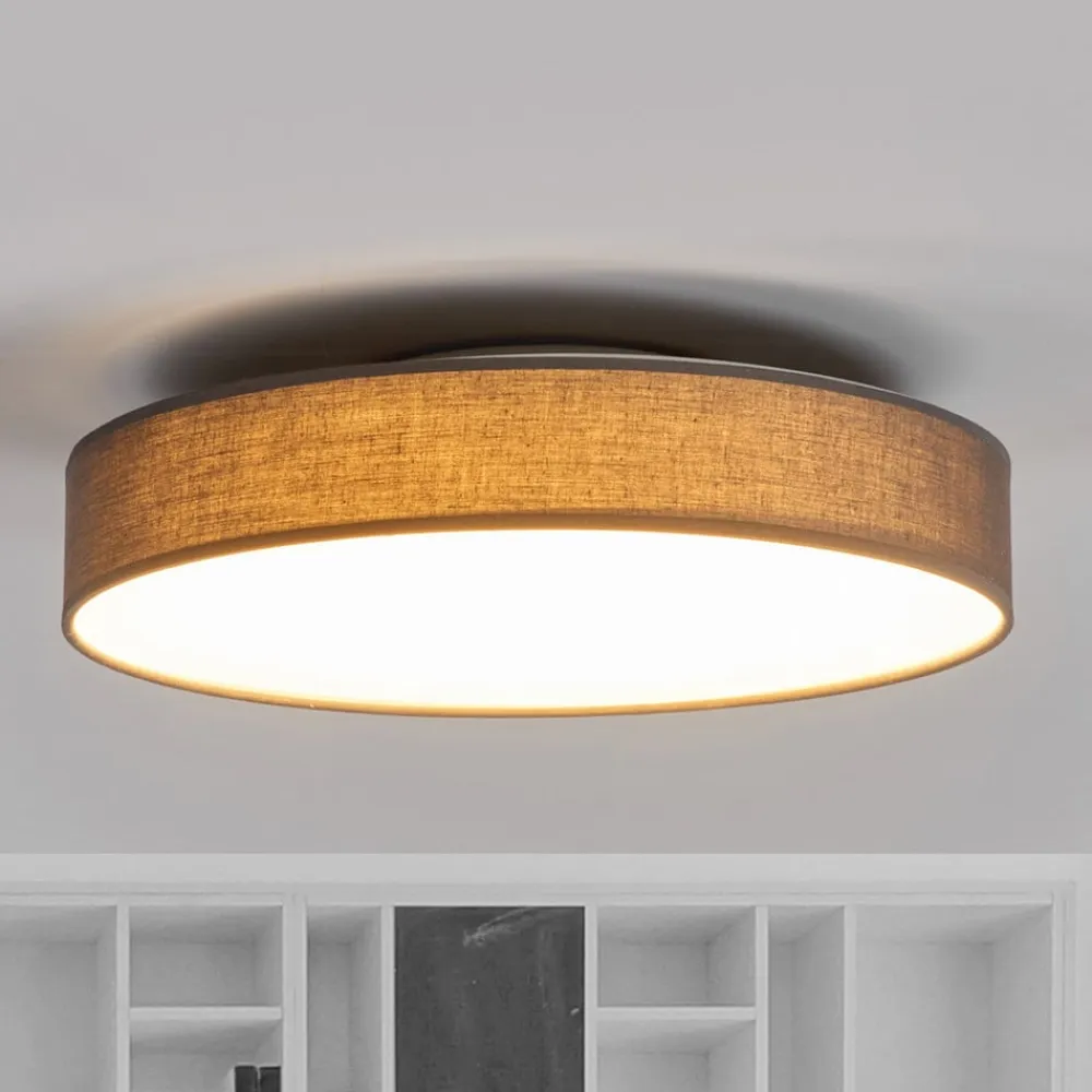 LED-loftlampe Saira, Ø 40 cm, grå, tekstil^Lindby Outlet