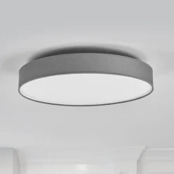 LED-loftlampe Saira, Ø 50 cm, grå, tekstil^Lindby Clearance