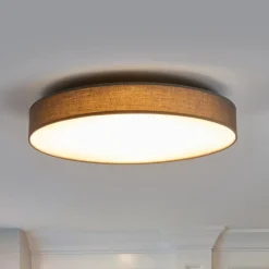 LED-loftlampe Saira, Ø 50 cm, grå, tekstil^Lindby Clearance