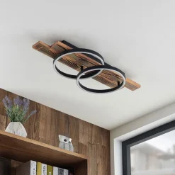 Lindby Gang|Loftlamper>LED-loftlampe Sentoa, træ, 75 cm lang, 3.000 K